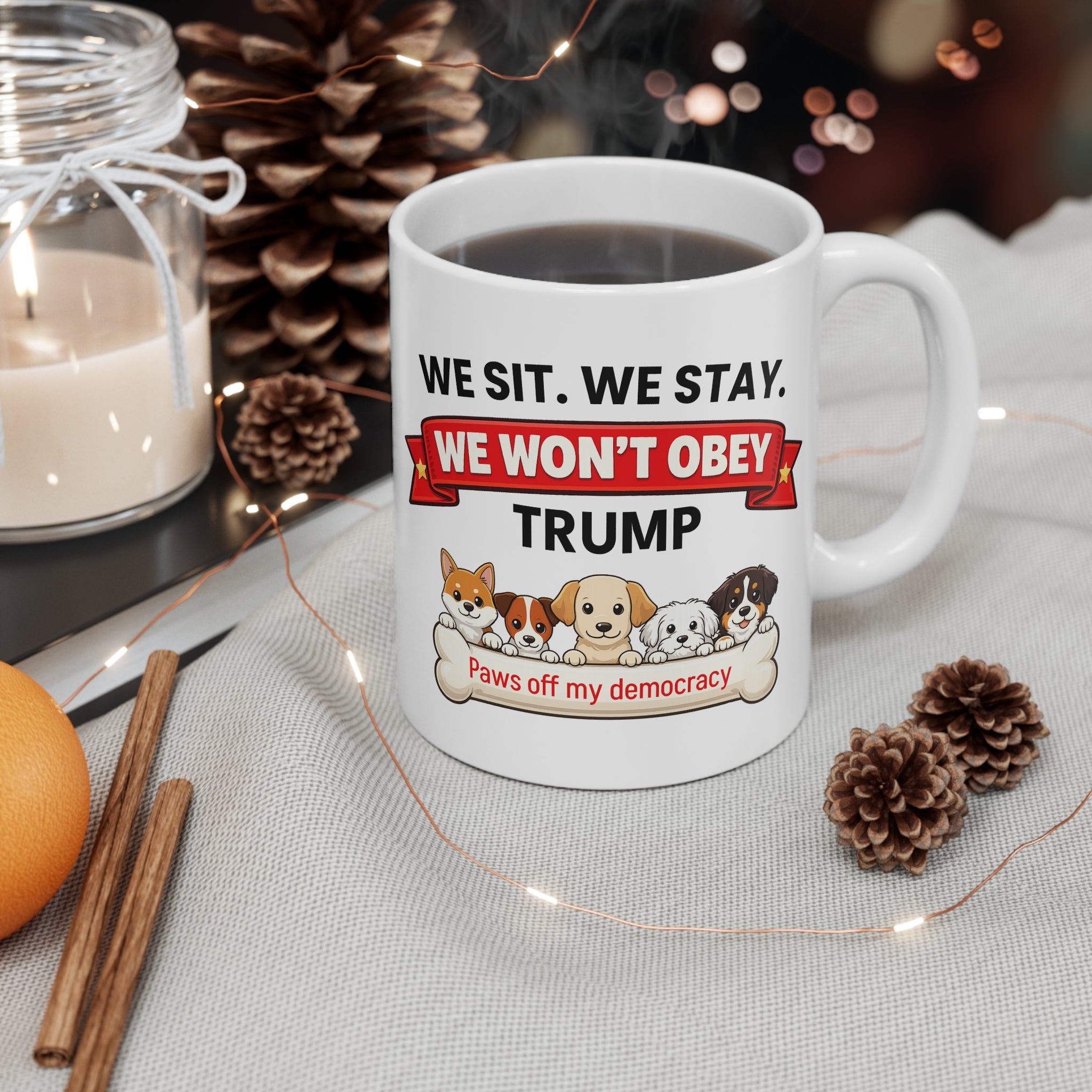 Funny Anti-Trump Mug | Paws Off My Democracy