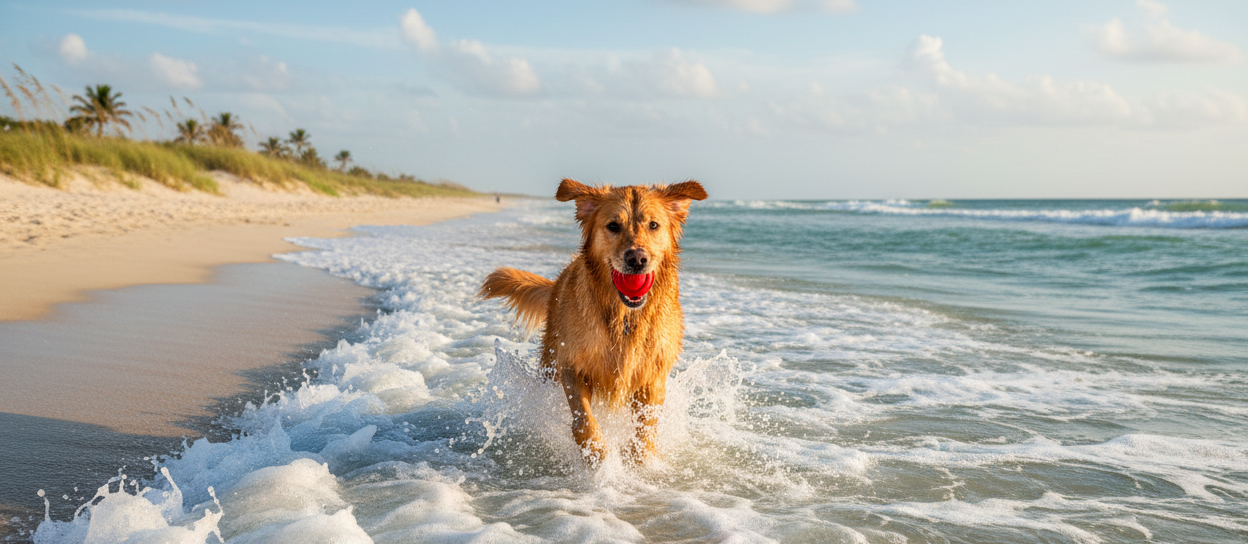 Dog in surf with relaxed ears