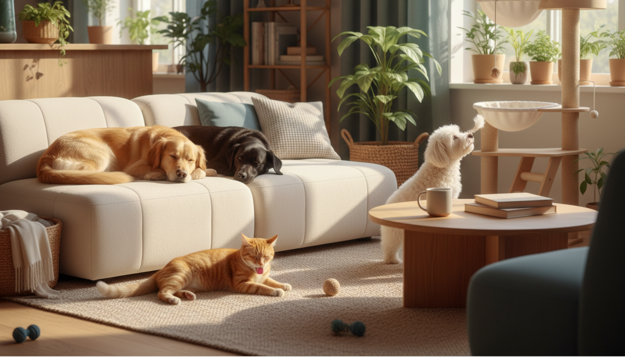 Pets at home with center space for text